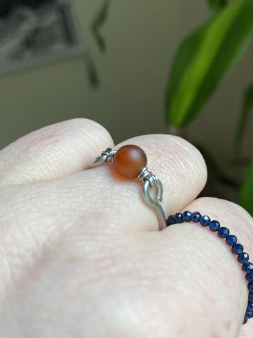 Frosted Sardonyx 6mm Bead Ring in Stainless Steel- Silver-Bronze-Copper- Black Iron-Titanium-Niobium-14K Gold-14K Rose Gold Hand Hammered Ring Sizes 4-16 in Kuwait