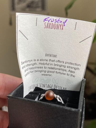 Frosted Sardonyx 6mm Bead Ring in Stainless Steel- Silver-Bronze-Copper- Black Iron-Titanium-Niobium-14K Gold-14K Rose Gold Hand Hammered Ring Sizes 4-16 in Kuwait