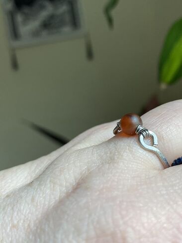 Frosted Sardonyx 6mm Bead Ring in Stainless Steel- Silver-Bronze-Copper- Black Iron-Titanium-Niobium-14K Gold-14K Rose Gold Hand Hammered Ring Sizes 4-16 in Kuwait