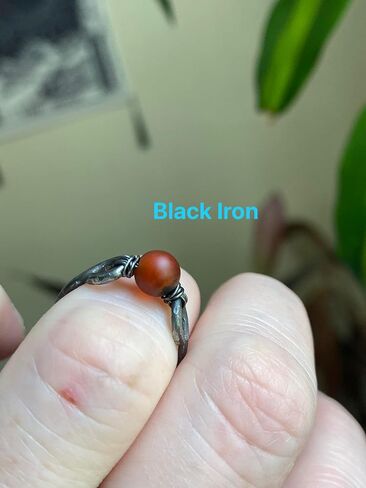 Frosted Sardonyx 6mm Bead Ring in Stainless Steel- Silver-Bronze-Copper- Black Iron-Titanium-Niobium-14K Gold-14K Rose Gold Hand Hammered Ring Sizes 4-16 in Kuwait