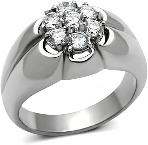 Men's Stainless Steel Round Clear Cubic Zirconia Cluster Ring in Kuwait