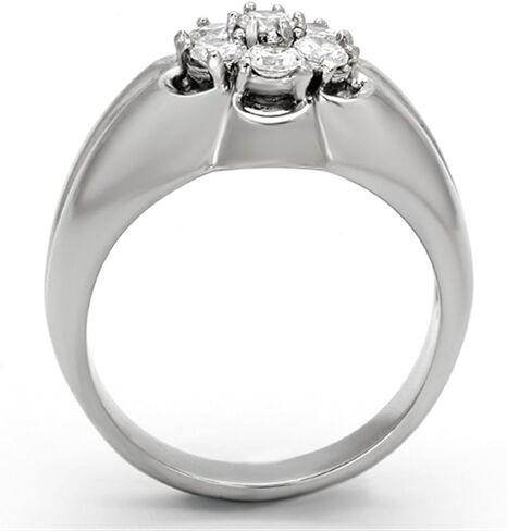 Men's Stainless Steel Round Clear Cubic Zirconia Cluster Ring in Kuwait