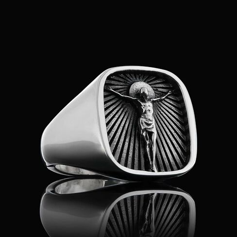 Handmade Crucified Jesus Ring, Crucifix Christ Signet Ring, Christian Statement Ring, Silver Religious Ring, Gold Plated Jesus Ring in Saudi Arabia