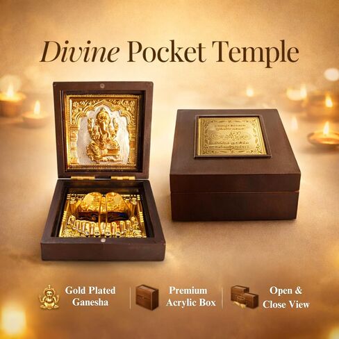 Lord Ganesha Pocket Temple for Pooja RoomIGold Plated Decorative Shri Ganeshay Namah Photo Frame & Charan PadukaIBest Gift for Family & FriendsIDiwali Gift & Home Decor-7.5 cm in Saudi Arabia