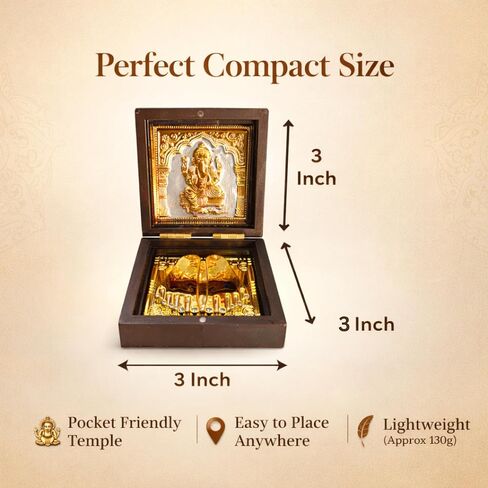Lord Ganesha Pocket Temple for Pooja RoomIGold Plated Decorative Shri Ganeshay Namah Photo Frame & Charan PadukaIBest Gift for Family & FriendsIDiwali Gift & Home Decor-7.5 cm in Saudi Arabia