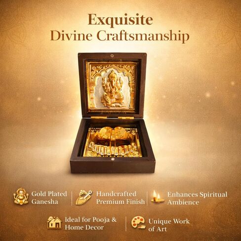 Lord Ganesha Pocket Temple for Pooja RoomIGold Plated Decorative Shri Ganeshay Namah Photo Frame & Charan PadukaIBest Gift for Family & FriendsIDiwali Gift & Home Decor-7.5 cm in Saudi Arabia