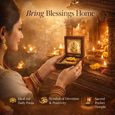 Lord Ganesha Pocket Temple for Pooja RoomIGold Plated Decorative Shri Ganeshay Namah Photo Frame & Charan PadukaIBest Gift for Family & FriendsIDiwali Gift & Home Decor-7.5 cm in Saudi Arabia