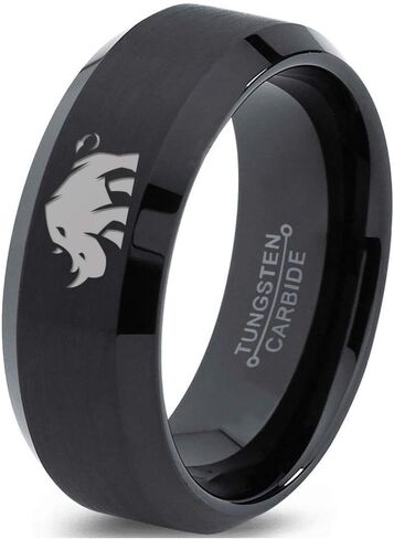Bulky Rhino Rhinoceros Ring - Tungsten Band 8mm - Men - Women - 18k Rose Gold Step Bevel Edge - Yellow - Grey - Blue - Black - Brushed - Polished - Wedding - Gift Dome Flat in Saudi Arabia