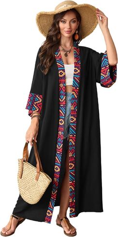 Swimsuit Coverup for Women Long Kimono Dress Beach Cover Ups Lightweight Flowy Belted Bathing Suits Boho Robe in Saudi Arabia