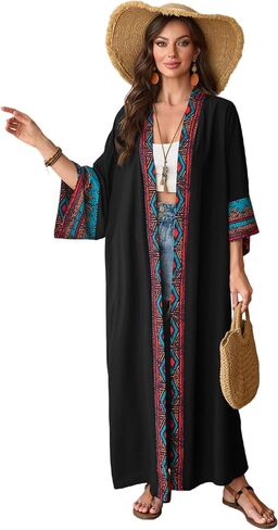 Swimsuit Coverup for Women Long Kimono Dress Beach Cover Ups Lightweight Flowy Belted Bathing Suits Boho Robe in Saudi Arabia