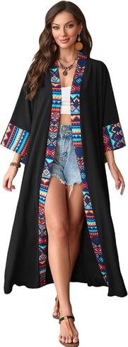 Swimsuit Coverup for Women Long Kimono Dress Beach Cover Ups Lightweight Flowy Belted Bathing Suits Boho Robe in Saudi Arabia