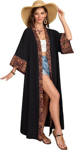 Swimsuit Coverup for Women Long Kimono Dress Beach Cover Ups Lightweight Flowy Belted Bathing Suits Boho Robe in Saudi Arabia