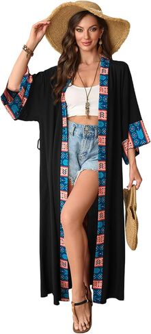 Swimsuit Coverup for Women Long Kimono Dress Beach Cover Ups Lightweight Flowy Belted Bathing Suits Boho Robe in Saudi Arabia