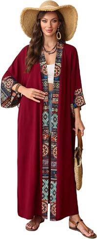 Swimsuit Coverup for Women Long Kimono Dress Beach Cover Ups Lightweight Flowy Belted Bathing Suits Boho Robe in Saudi Arabia