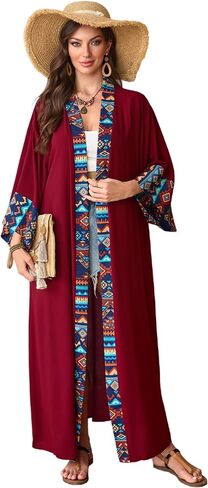 Swimsuit Coverup for Women Long Kimono Dress Beach Cover Ups Lightweight Flowy Belted Bathing Suits Boho Robe in Saudi Arabia
