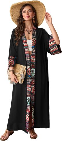 Swimsuit Coverup for Women Long Kimono Dress Beach Cover Ups Lightweight Flowy Belted Bathing Suits Boho Robe in Saudi Arabia