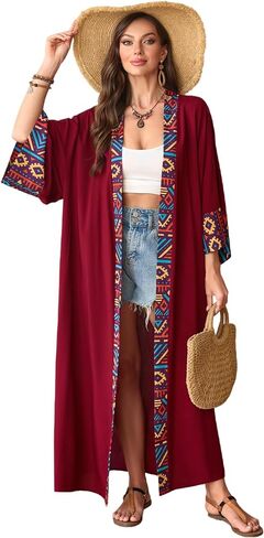 Swimsuit Coverup for Women Long Kimono Dress Beach Cover Ups Lightweight Flowy Belted Bathing Suits Boho Robe in Saudi Arabia