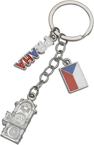 Prague Souvenir Keychain, Czech Flag and Prague Clock Landmark Alloy Pendant,Travel Memento in Saudi Arabia