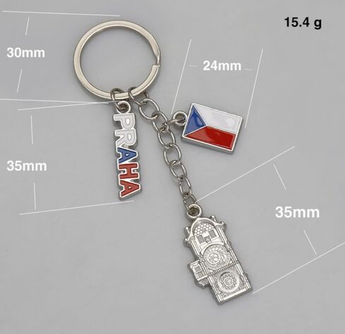 Prague Souvenir Keychain, Czech Flag and Prague Clock Landmark Alloy Pendant,Travel Memento in Saudi Arabia