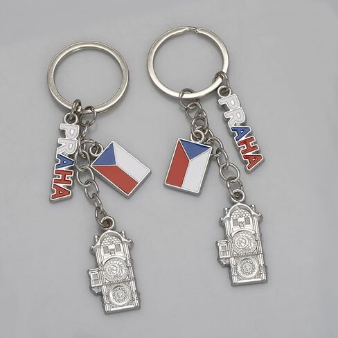 Prague Souvenir Keychain, Czech Flag and Prague Clock Landmark Alloy Pendant,Travel Memento in Saudi Arabia