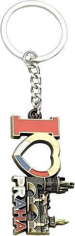 Prague Souvenir Keychain, Czech Flag and Prague Clock Landmark Alloy Pendant,Travel Memento in Saudi Arabia