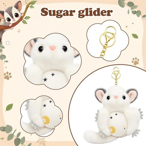 4 Pcs Sugar Glider Plush Keychain, 5.5 inch Cute Flying Squirrel Stuffed Animal Keychains, Mini Plush Wildlife Animals Toy for Bag Charm, Animal Themed Gifts in Saudi Arabia