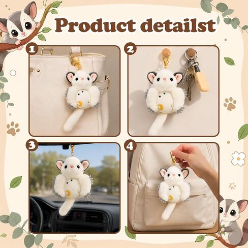 4 Pcs Sugar Glider Plush Keychain, 5.5 inch Cute Flying Squirrel Stuffed Animal Keychains, Mini Plush Wildlife Animals Toy for Bag Charm, Animal Themed Gifts in Saudi Arabia