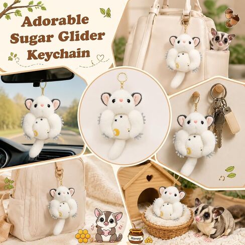 4 Pcs Sugar Glider Plush Keychain, 5.5 inch Cute Flying Squirrel Stuffed Animal Keychains, Mini Plush Wildlife Animals Toy for Bag Charm, Animal Themed Gifts in Saudi Arabia