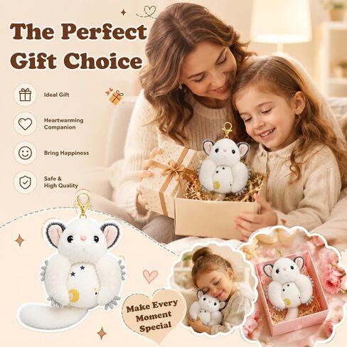 4 Pcs Sugar Glider Plush Keychain, 5.5 inch Cute Flying Squirrel Stuffed Animal Keychains, Mini Plush Wildlife Animals Toy for Bag Charm, Animal Themed Gifts in Saudi Arabia