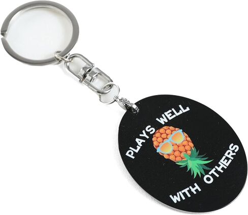 Plays Well with Others Upside Down Pineapple Keychain, Stainless Steel, Oval Pendant, Swinger Novelty Key Ring in Saudi Arabia