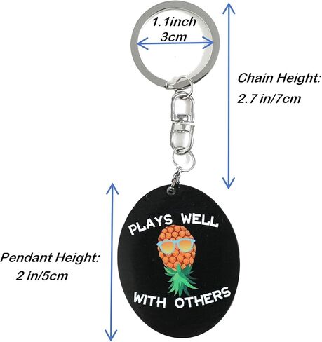 Plays Well with Others Upside Down Pineapple Keychain, Stainless Steel, Oval Pendant, Swinger Novelty Key Ring in Saudi Arabia