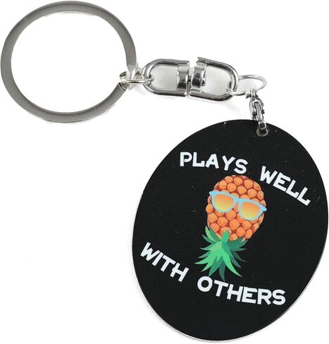 Plays Well with Others Upside Down Pineapple Keychain, Stainless Steel, Oval Pendant, Swinger Novelty Key Ring in Saudi Arabia