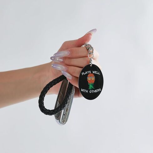 Plays Well with Others Upside Down Pineapple Keychain, Stainless Steel, Oval Pendant, Swinger Novelty Key Ring in Saudi Arabia