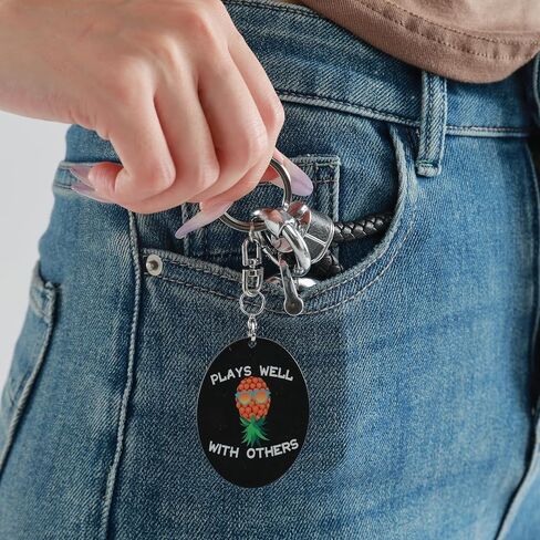 Plays Well with Others Upside Down Pineapple Keychain, Stainless Steel, Oval Pendant, Swinger Novelty Key Ring in Saudi Arabia