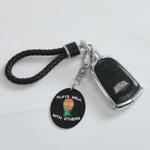 Plays Well with Others Upside Down Pineapple Keychain, Stainless Steel, Oval Pendant, Swinger Novelty Key Ring in Saudi Arabia