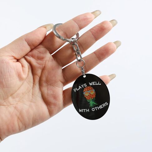 Plays Well with Others Upside Down Pineapple Keychain, Stainless Steel, Oval Pendant, Swinger Novelty Key Ring in Saudi Arabia