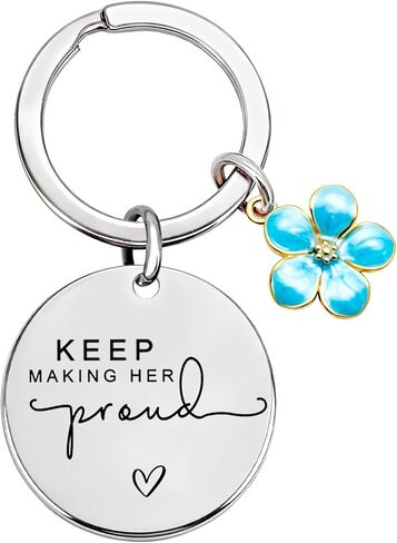 Memorial Gifts for Loss of Mom, Sympathy Keychain for Women, Keep Making Her Proud Remembrance Keepsake with Something Blue Flower Charm, In Loving Memory Grief Gift for Mother's Day, Daily Carry in Saudi Arabia