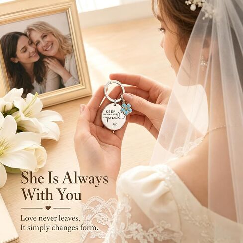 Memorial Gifts for Loss of Mom, Sympathy Keychain for Women, Keep Making Her Proud Remembrance Keepsake with Something Blue Flower Charm, In Loving Memory Grief Gift for Mother's Day, Daily Carry in Saudi Arabia