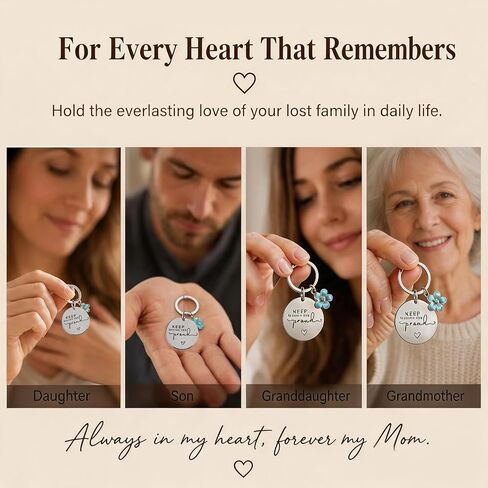 Memorial Gifts for Loss of Mom, Sympathy Keychain for Women, Keep Making Her Proud Remembrance Keepsake with Something Blue Flower Charm, In Loving Memory Grief Gift for Mother's Day, Daily Carry in Saudi Arabia