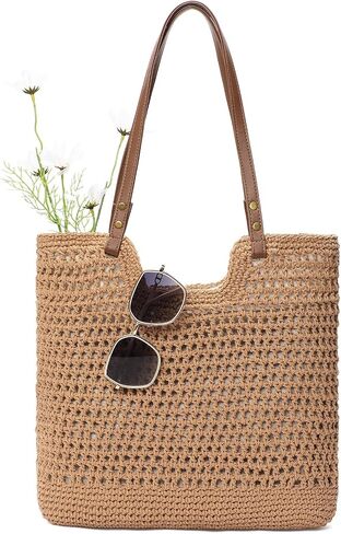 Crochet Beach Tote Bag Summer Woven Purse for Women Shoulder Handbags Soft for Vacation Travel in Saudi Arabia