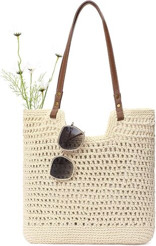 حقيبة كروشيه للشاطئ، محفظة صيفية منسوجة للنساء، حقائب كتف ناعمة للسفر في العطلات in Kuwait