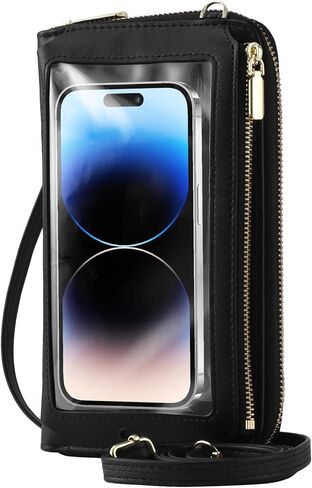 Touch Screen Cell Phone Purse, RFID Blocking Crossbody Phone Purse with USB Charging Port, Detachable Straps, 8 Card Slots, Small Travel Wallet for Women, Black in Saudi Arabia