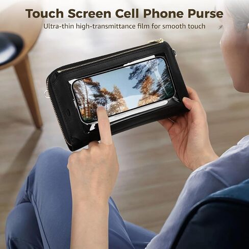 Touch Screen Cell Phone Purse, RFID Blocking Crossbody Phone Purse with USB Charging Port, Detachable Straps, 8 Card Slots, Small Travel Wallet for Women, Black in Saudi Arabia
