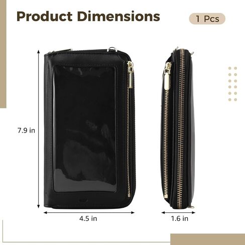 Touch Screen Cell Phone Purse, RFID Blocking Crossbody Phone Purse with USB Charging Port, Detachable Straps, 8 Card Slots, Small Travel Wallet for Women, Black in Saudi Arabia