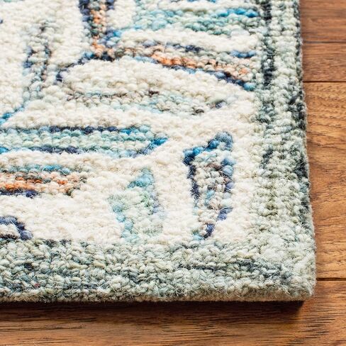 سجادة منطقة SAFAVIEH Capri Collection - 9 × 12 بوصة، عاجي وأزرق، صوف مصنوع يدويًا، مثالية للمناطق ذات حركة المرور العالية في غرفة المعيشة وغرفة النوم (CPR208A) in Kuwait