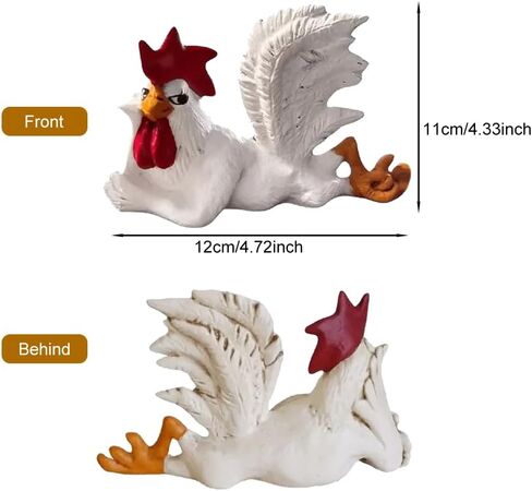 White Rooster Statue with Enchanting Posture & Long Eyelashes Table Art Sculpture, A Big Rooster Lying Down, Funny Resin Figurine Decoration, Farm Animal Table Ornaments in Saudi Arabia