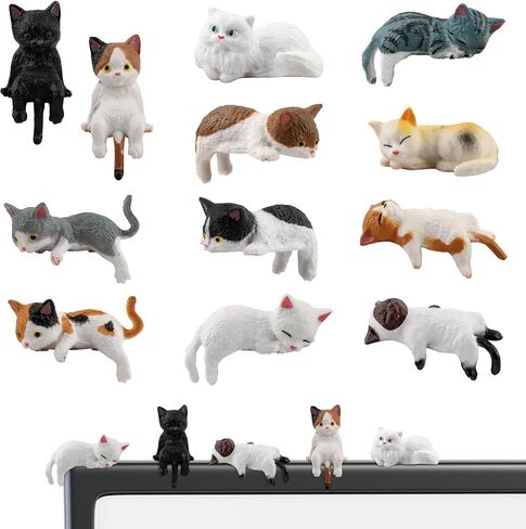 12 Pack Cute Mini Cat Figurines, PVC Removable Adhesive Car Dashboard Decorations, Multi-Scene DIY Car Decor, Women's Lovely Auto Accessories for Home, Office, Cake & Cat Lovers in Saudi Arabia