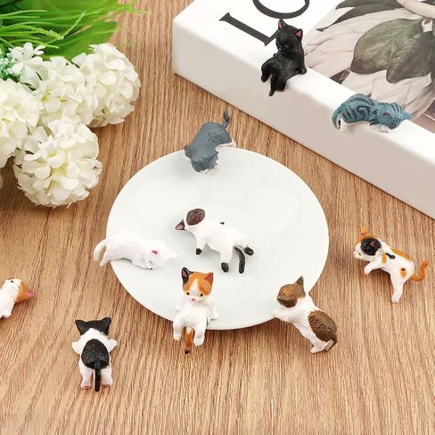 12 Pack Cute Mini Cat Figurines, PVC Removable Adhesive Car Dashboard Decorations, Multi-Scene DIY Car Decor, Women's Lovely Auto Accessories for Home, Office, Cake & Cat Lovers in Saudi Arabia