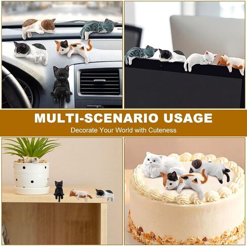 12 Pack Cute Mini Cat Figurines, PVC Removable Adhesive Car Dashboard Decorations, Multi-Scene DIY Car Decor, Women's Lovely Auto Accessories for Home, Office, Cake & Cat Lovers in Saudi Arabia