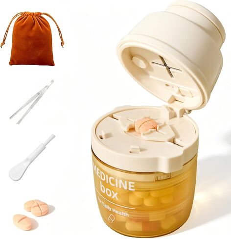 Portable Pill Cutter with Water Cup, 1/2 and 1/4 Tablet Splitter Pill Grinder Crusher Storage Box, ABS Stainless Steel Multifunctional Travel Medicine Organizer in Saudi Arabia
